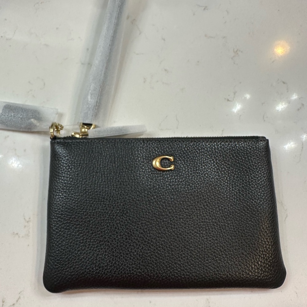 Black Leather Wristlet with Gold Accent